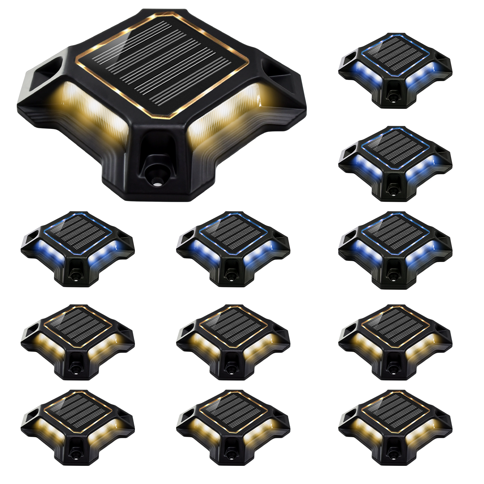 Solar Driveway Lights 12-Pack, Deck Lights , 2 Colors in 1, IP68 Waterproof