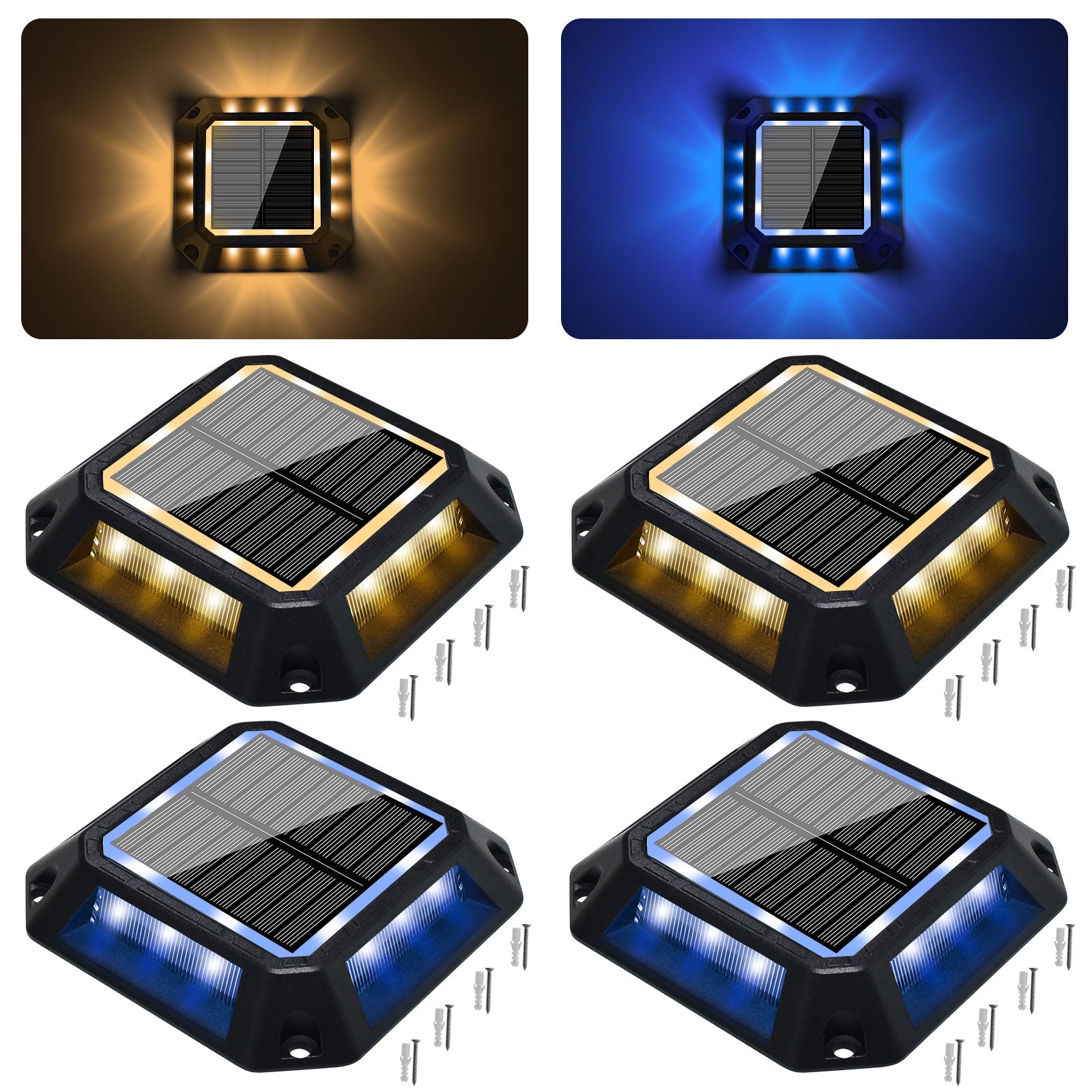 Solar Driveway Lights , Deck Lights , 2 Colors in 1, IP68 Waterproof