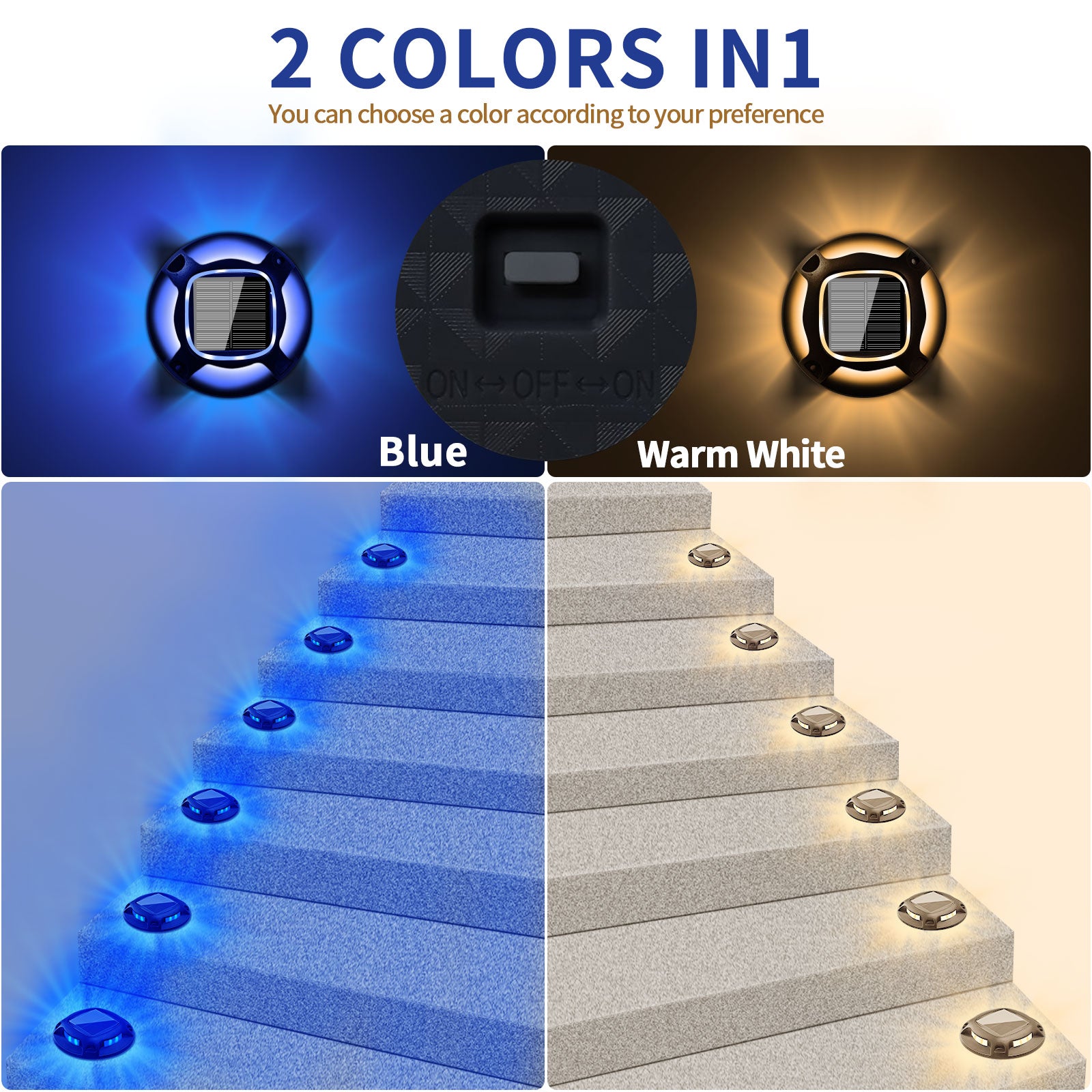 Solar Driveway Lights , Deck Lights  , 2 Colors in 1, IP68 Waterproof