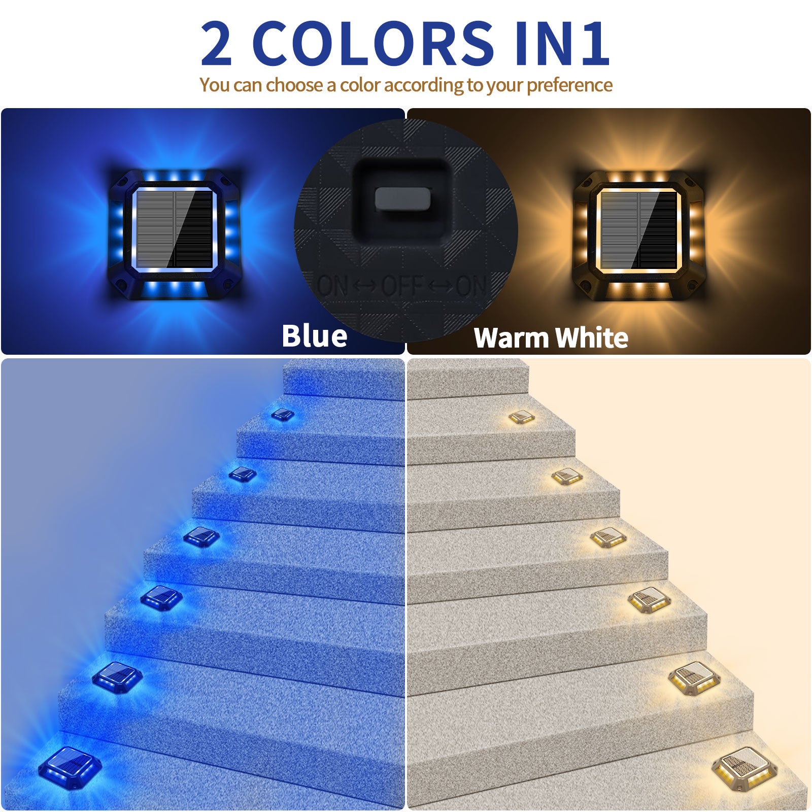 Solar Driveway Lights , Deck Lights , 2 Colors in 1, IP68 Waterproof