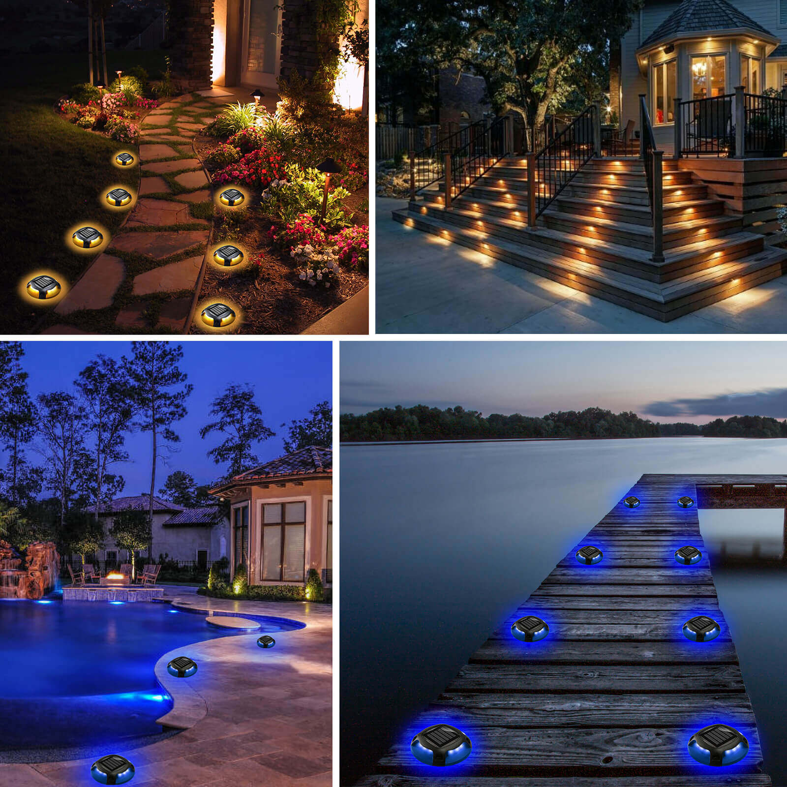 Solar Driveway Lights , Deck Lights  , 2 Colors in 1, IP68 Waterproof